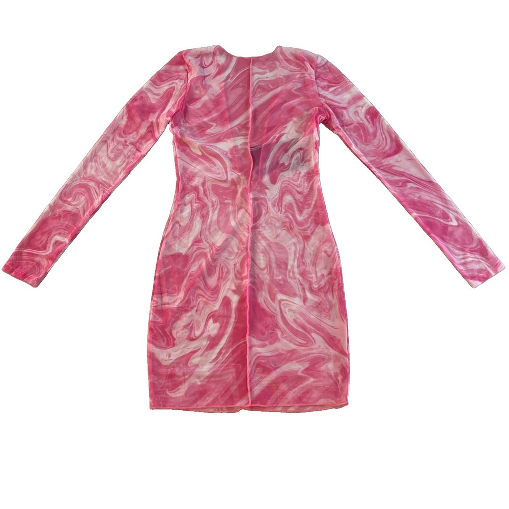 Naked Wardrobe Pink Marble Mesh Swim Cover Up Dress Long Sleeve Sheer Size M